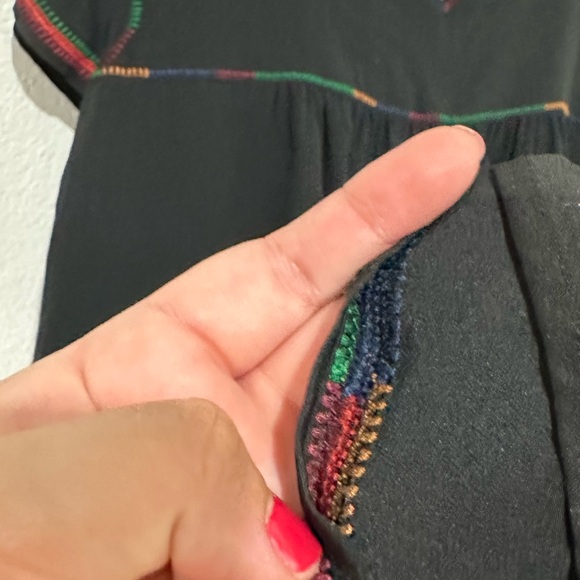 NWT Madewell Silk Embroidered Colorful Stitch Cap Sleeve Mini Dress Black - M - Picture 5 of 9